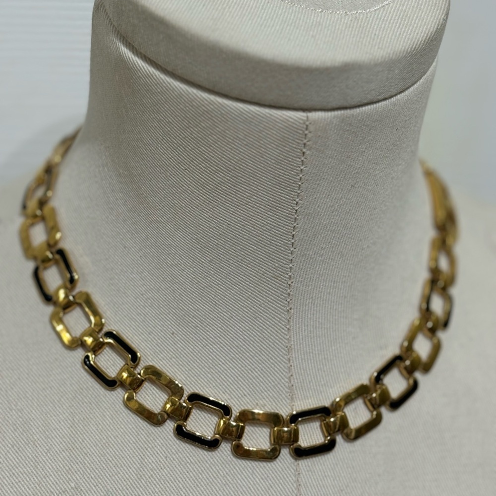 Monet Gold and Black Geometric Choker Necklace